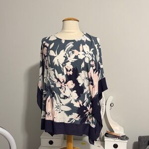 💜August Silk Navy and Pink Floral Blouse